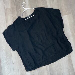 Saga Linen Top relaxed boxy womens Black (one size) lagenlook coastal minimalist